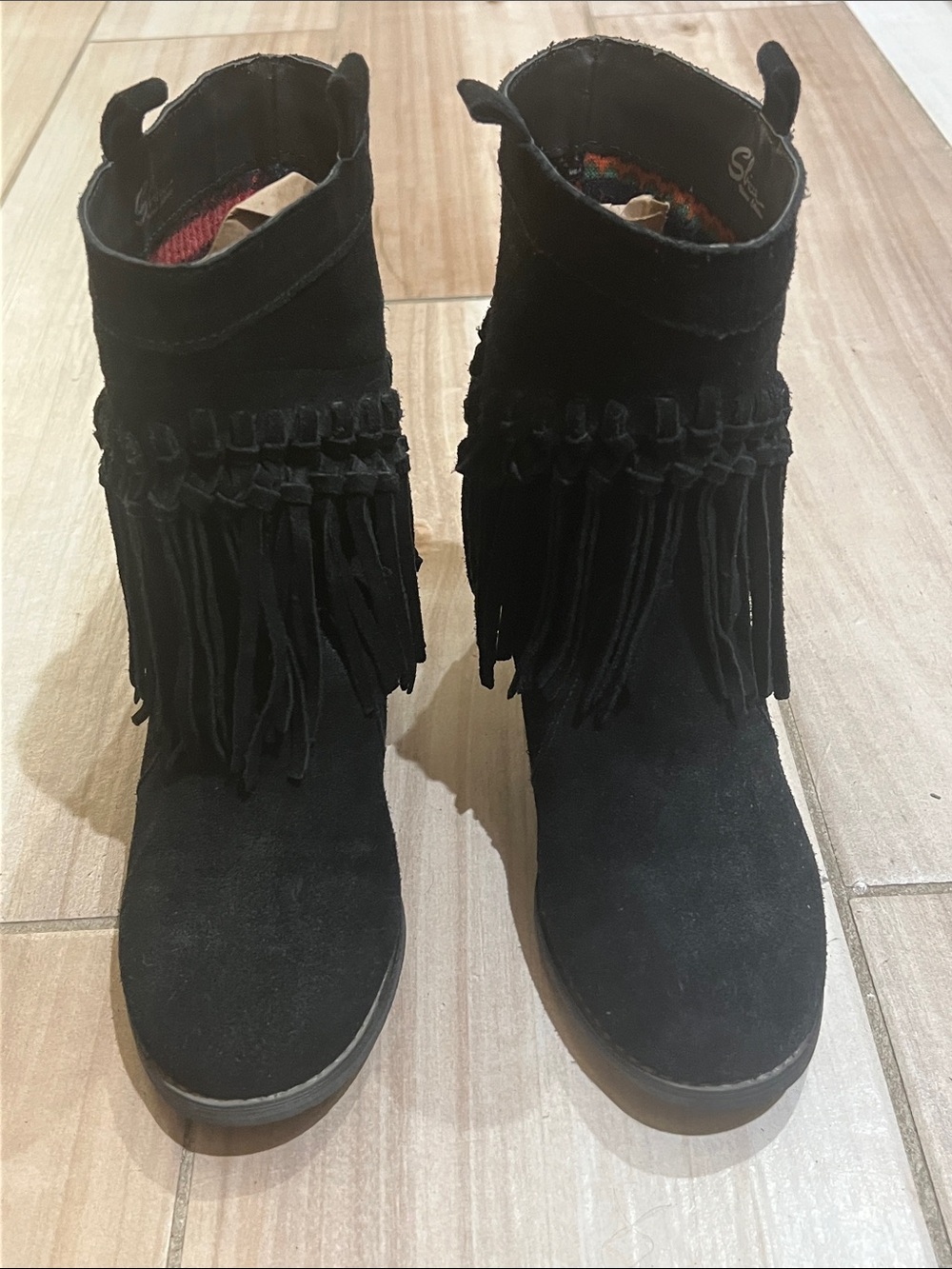 Sbicca Black Suede Fringe Ankle Booties